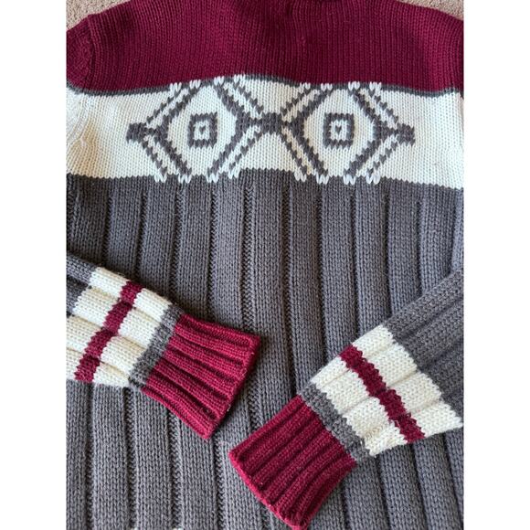 Vintage Retro Sigallo Knit Cardigan big collar, Gray, Maroon & Cream size medium - Picture 9 of 12